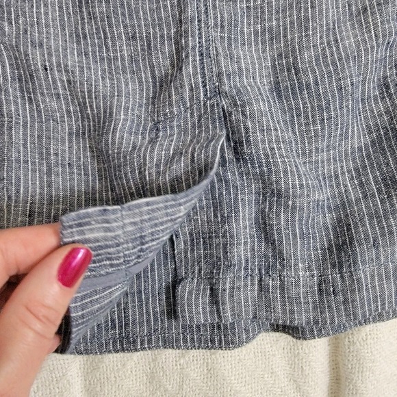 EILEEN FISHER Denim Blue 100% Linen Chambray Railroad Stripe Jacket Blazer Sz M - Picture 12 of 15